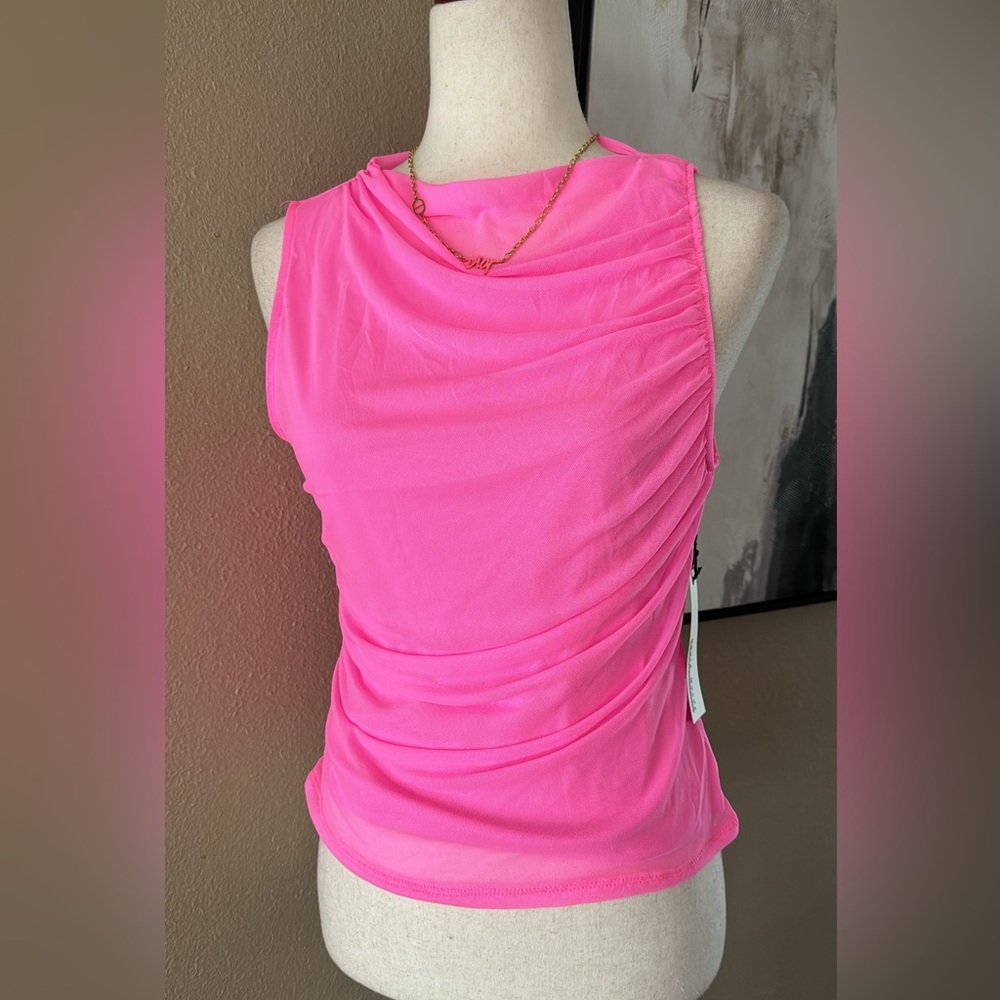 Vibrant Pink Ruched Sleeveless Blouse